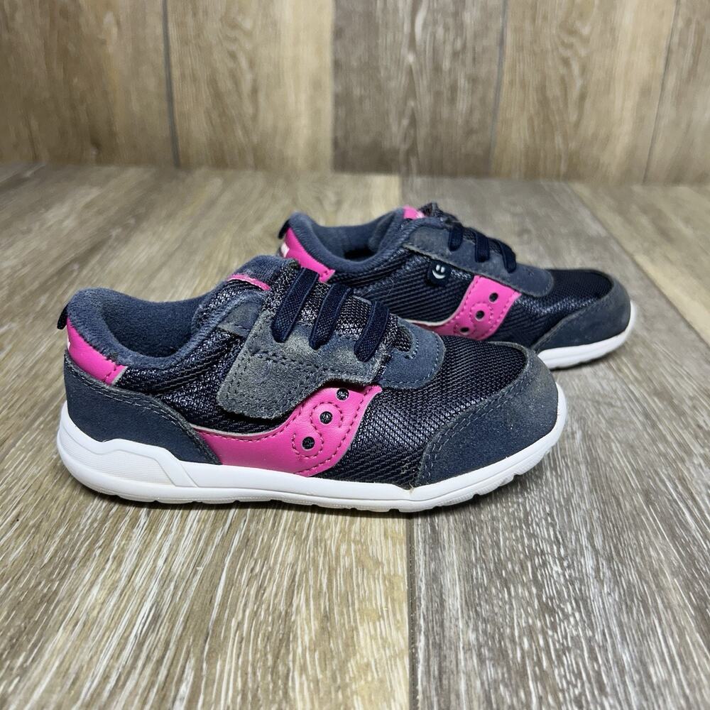 Saucony Jazz Riff Youth US Size 8.5 XW Navy Blue Pink Sneaker Shoes Hook Loop